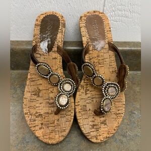 Mystique bejeweled flip flop, thong wedge